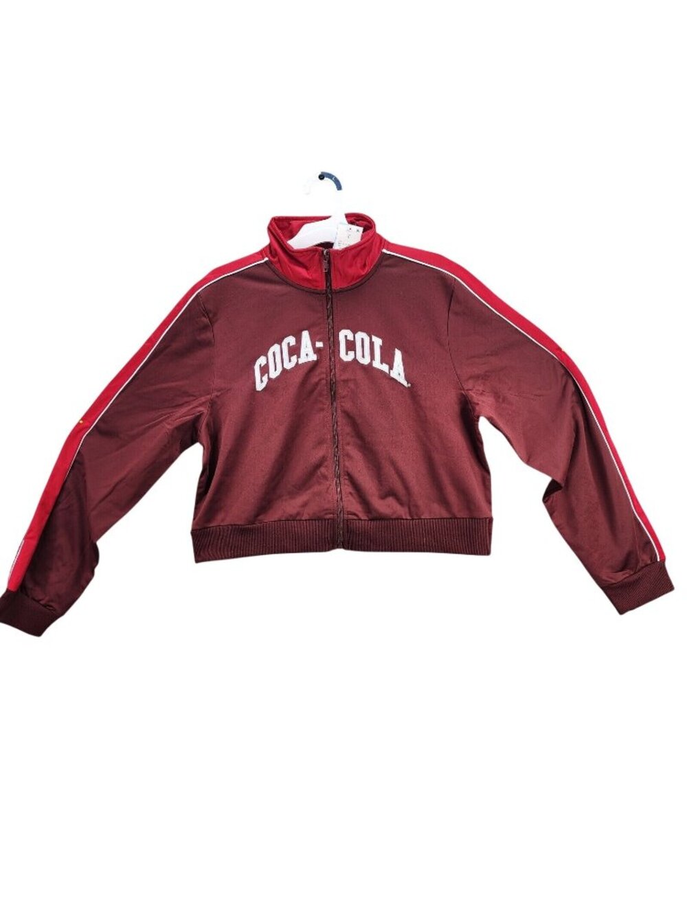 Womens Coca-Cola Graphic Red Full Zip Cropped Jacket Long Sleeve Size L